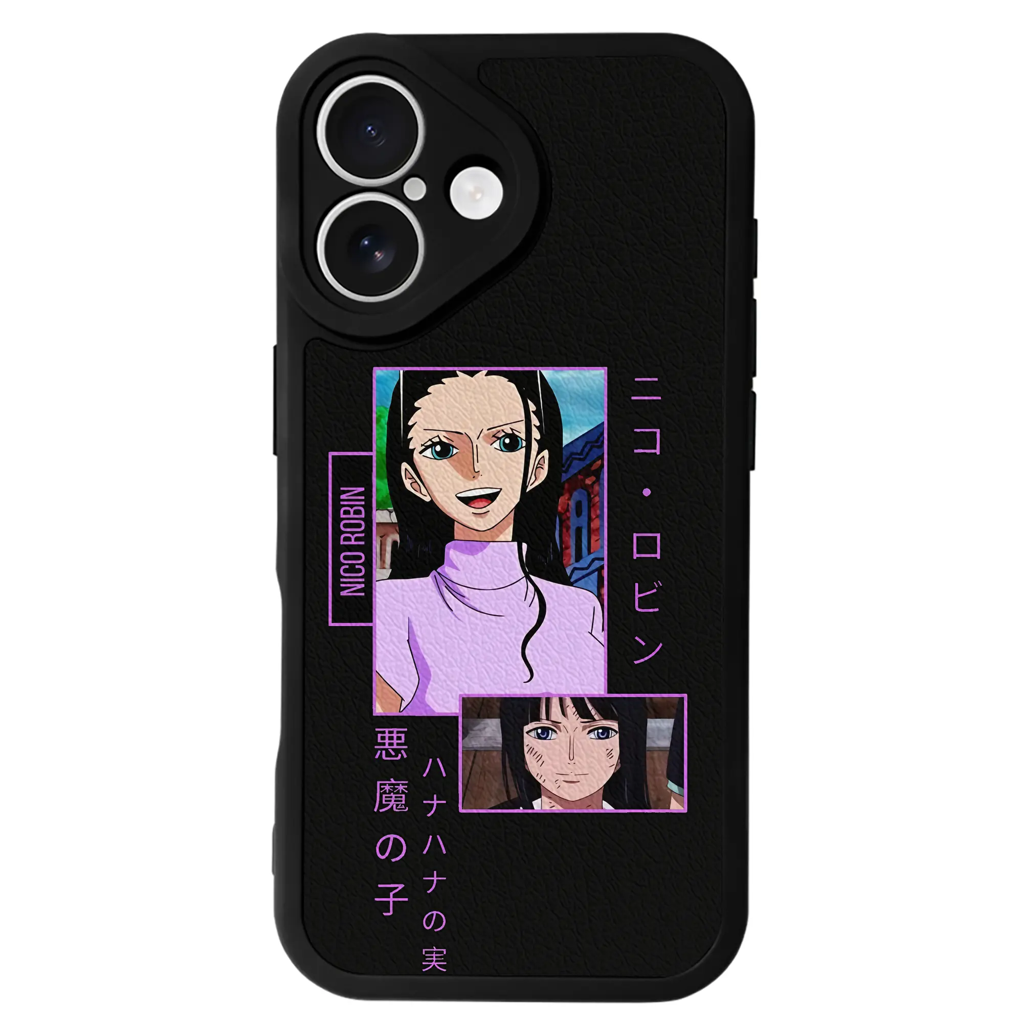 ワンピース グッズ ニコ・ロビン - IPhone 16シリーズ対応 ・ シリコンスマホケース ・ レザー調 ・ 高精度フィット ・ 耐衝撃 ・ ワイヤレス充電対応 ・ 精密カット